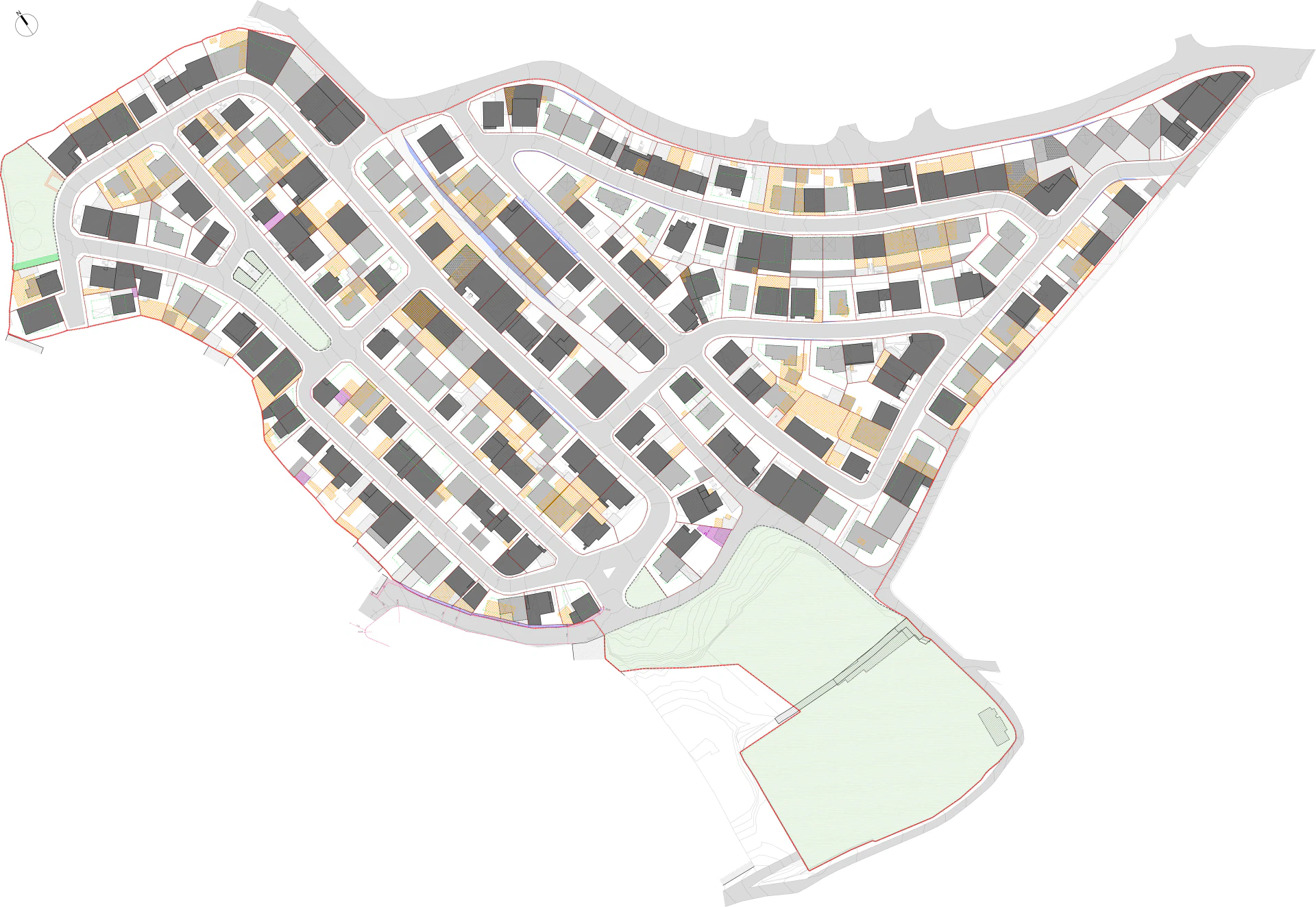 Planta de reconversão urbanística do Bairro de São José, com lotes, edifícios e arruamentos